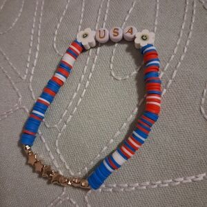 Red White Blue USA Clay Beaded Bracelet